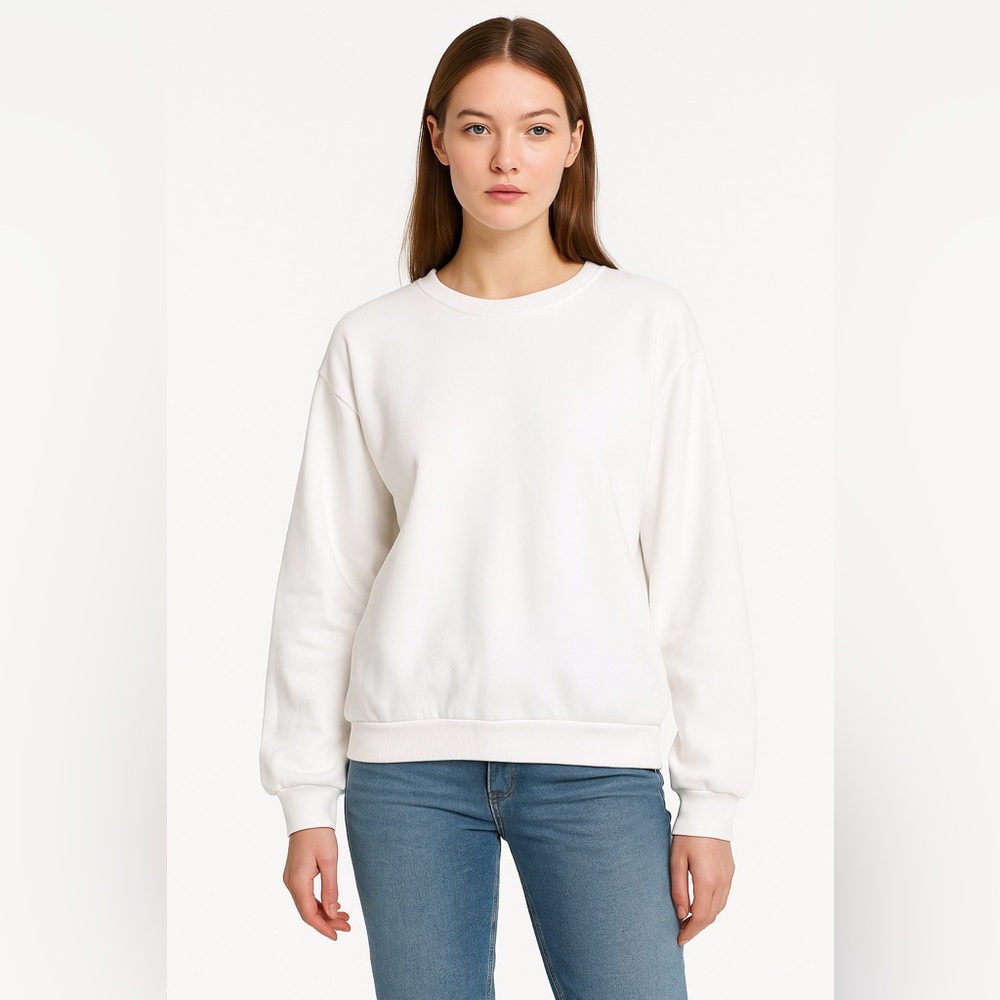 Aqua Kerri Rosenthal White‎ Crew Neck Pullover Sweatshirt Womens